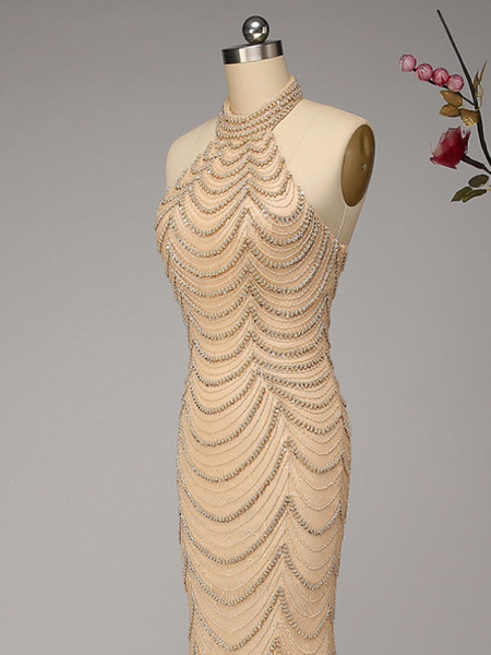 Camillia Beaded Gown- Light Gold - Top Glam Shop