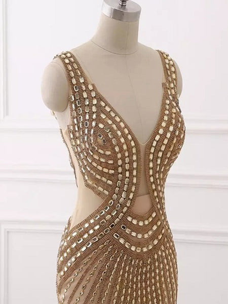 Emirese Embellished Gown- Sand - Top Glam Shop