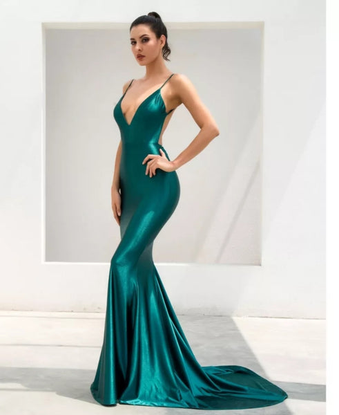 Emilia Sateen Gown- Emerald - Top Glam Shop