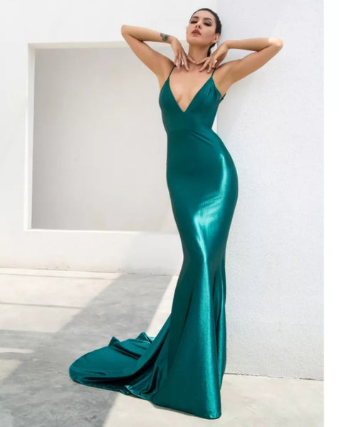 Emilia Sateen Gown- Emerald - Top Glam Shop