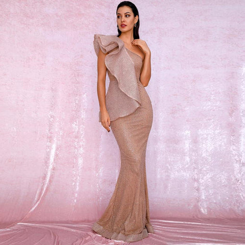 Catalina Ruffled Gown- Rose Gold - Top Glam Shop