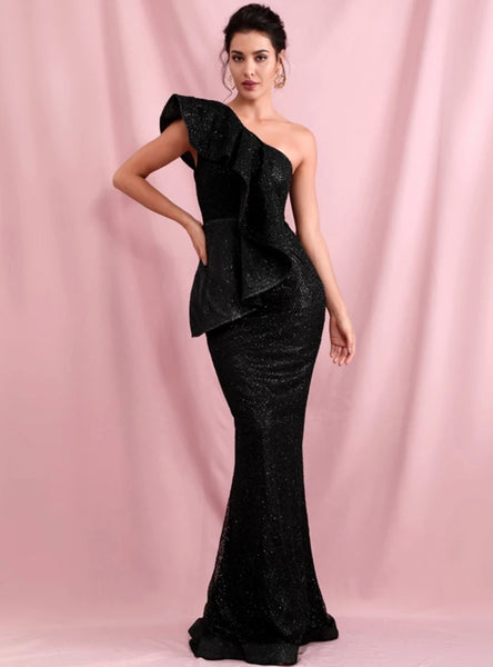 Catalina Ruffled Gown- Black - Top Glam Shop
