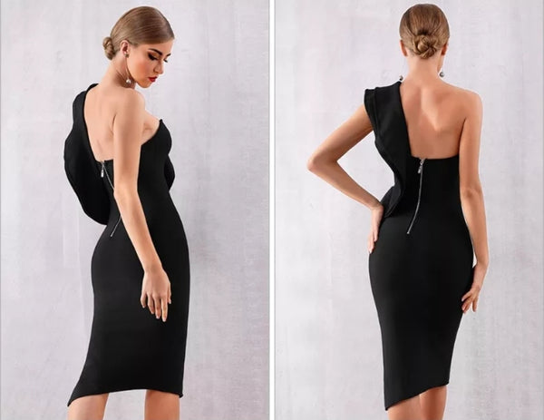 Black One-Shoulder Ruffle Bandage Dress - Top Glam Shop