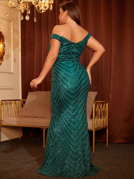 Emerald Green Plus-Size Long Sequin Dress