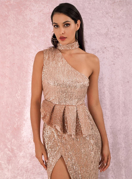 Martina Ruffled Gown- Gold - Top Glam Shop