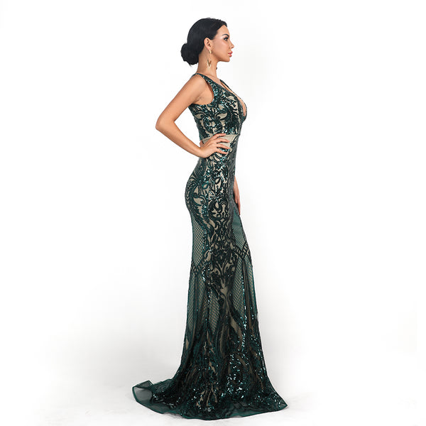 Monet Sequin Gown- Deep Green - Top Glam Shop