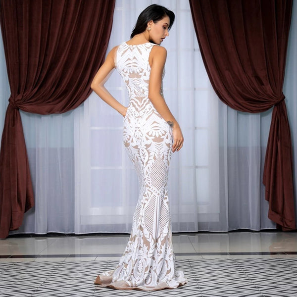Monet Sequin Gown- White - Top Glam Shop