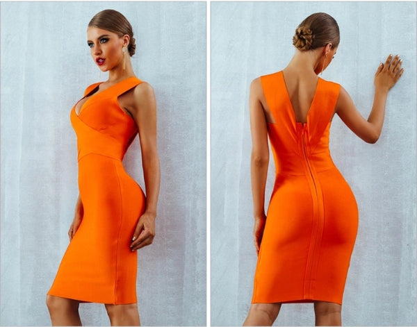 Orange Bandage Cross Front Dress - Top Glam Shop