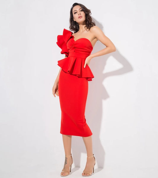Starlet Ruffle Dress- Red - Top Glam Shop