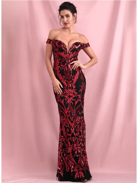Venezia Sequin Gown- Black/Red - Top Glam Shop