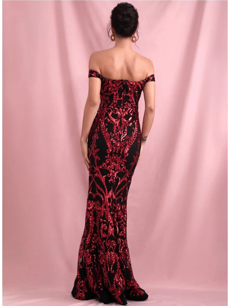 Venezia Sequin Gown- Black/Red - Top Glam Shop