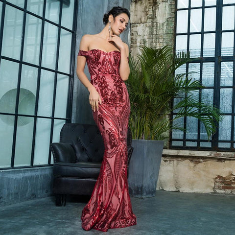 Venezia Sequin Gown- Red - Top Glam Shop