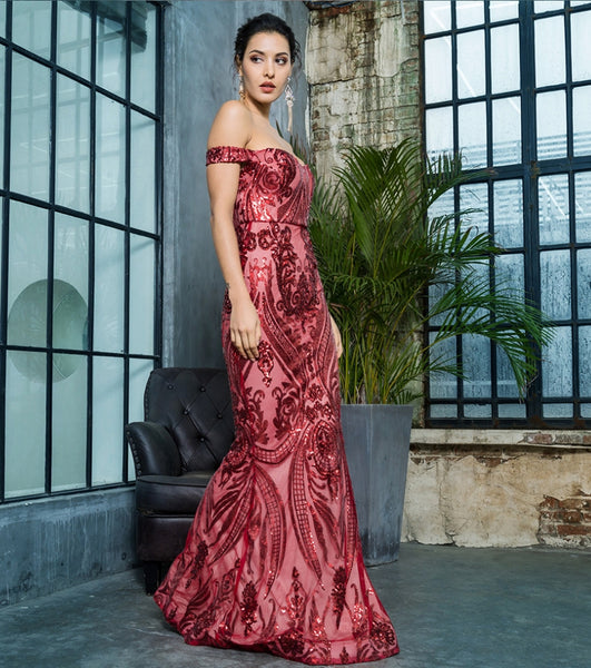 Venezia Sequin Gown- Red - Top Glam Shop