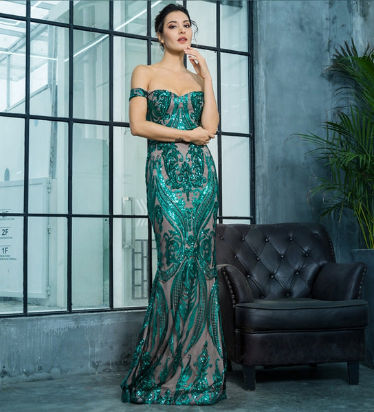 Venezia Sequin Gown- Emerald - Top Glam Shop