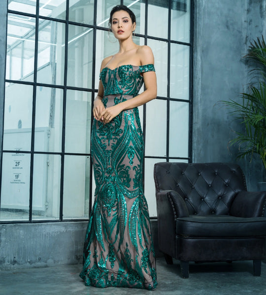 Venezia Sequin Gown- Emerald - Top Glam Shop