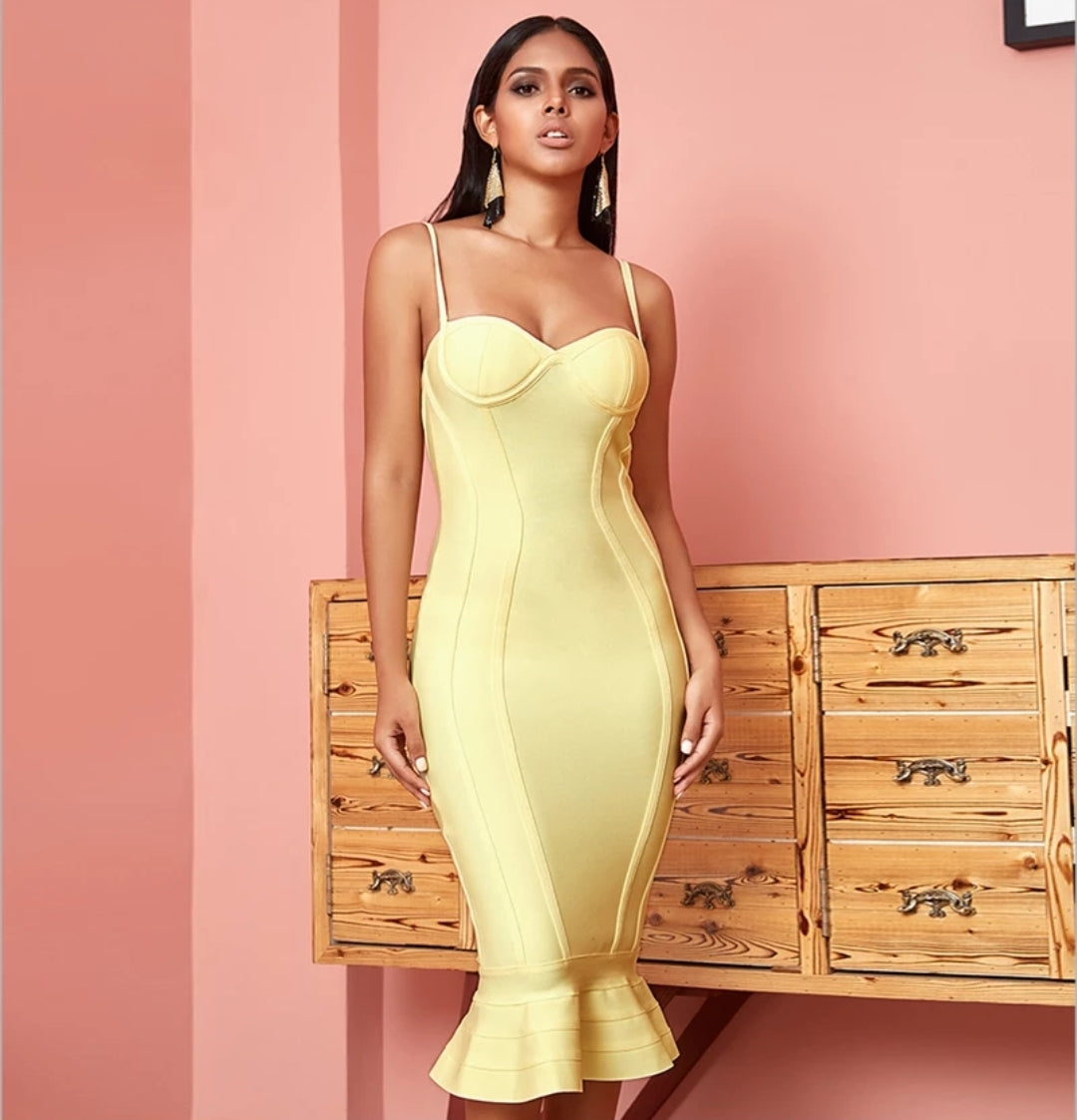 Yellow Bandage Midi Fishtail Dress - Top Glam Shop