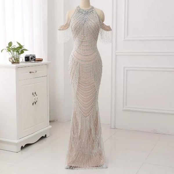 Zonnique Beaded Gown- Silver - Top Glam Shop